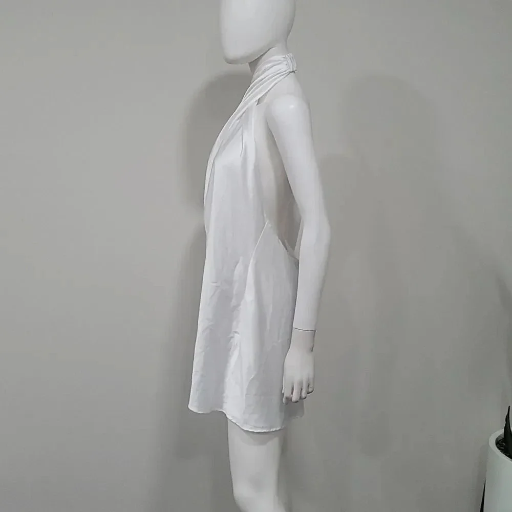 NWOT SHOW ME Your MuMu Jasmine Halter Mini Dress in Ivory Luxe Satin - Picture 6 of 13